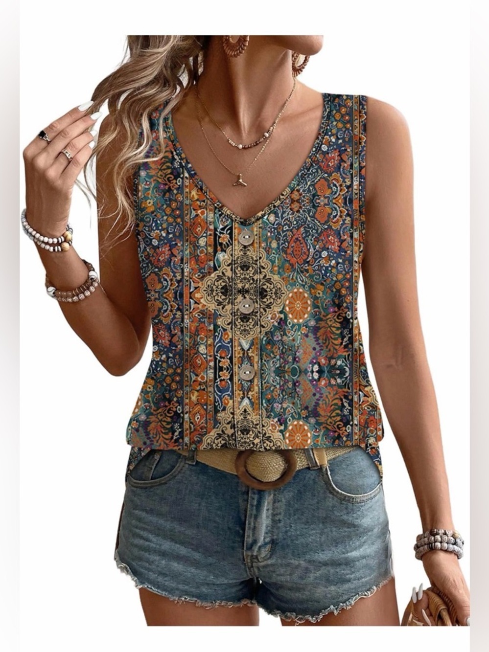 🆕Sleeveless Eyelet Button-Front Tank Top